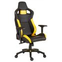 CORSAIR T1 RACE 2018 – Silla – silla reclinable – reposabrazos – forma de T – nailon, espuma de poliuretano, piel de poliuretano, marco de metal, cuero PVC 3D – negro, amarillo