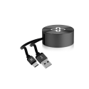 Klip Xtreme – USB-C cable – 24 pin USB-C – 4 pin USB Type A – 1 m – Black – Retractable